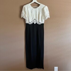 Vintage Scott McClintock White Black Rayon-Blend Formal Maxi Dress Size 10